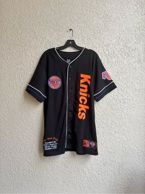 New York Knicks Black Button-Up Jersey with Orange Logo